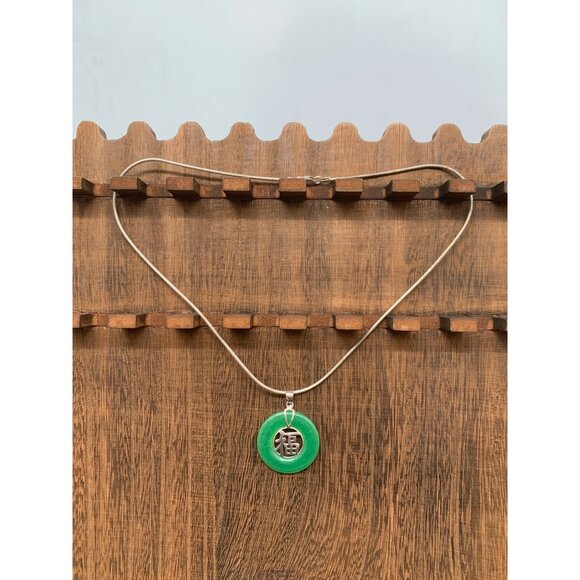 Jade Good Fortune Pendant on Sterling Silver Marked 925 Italy Rope Chain - Picture 2 of 9